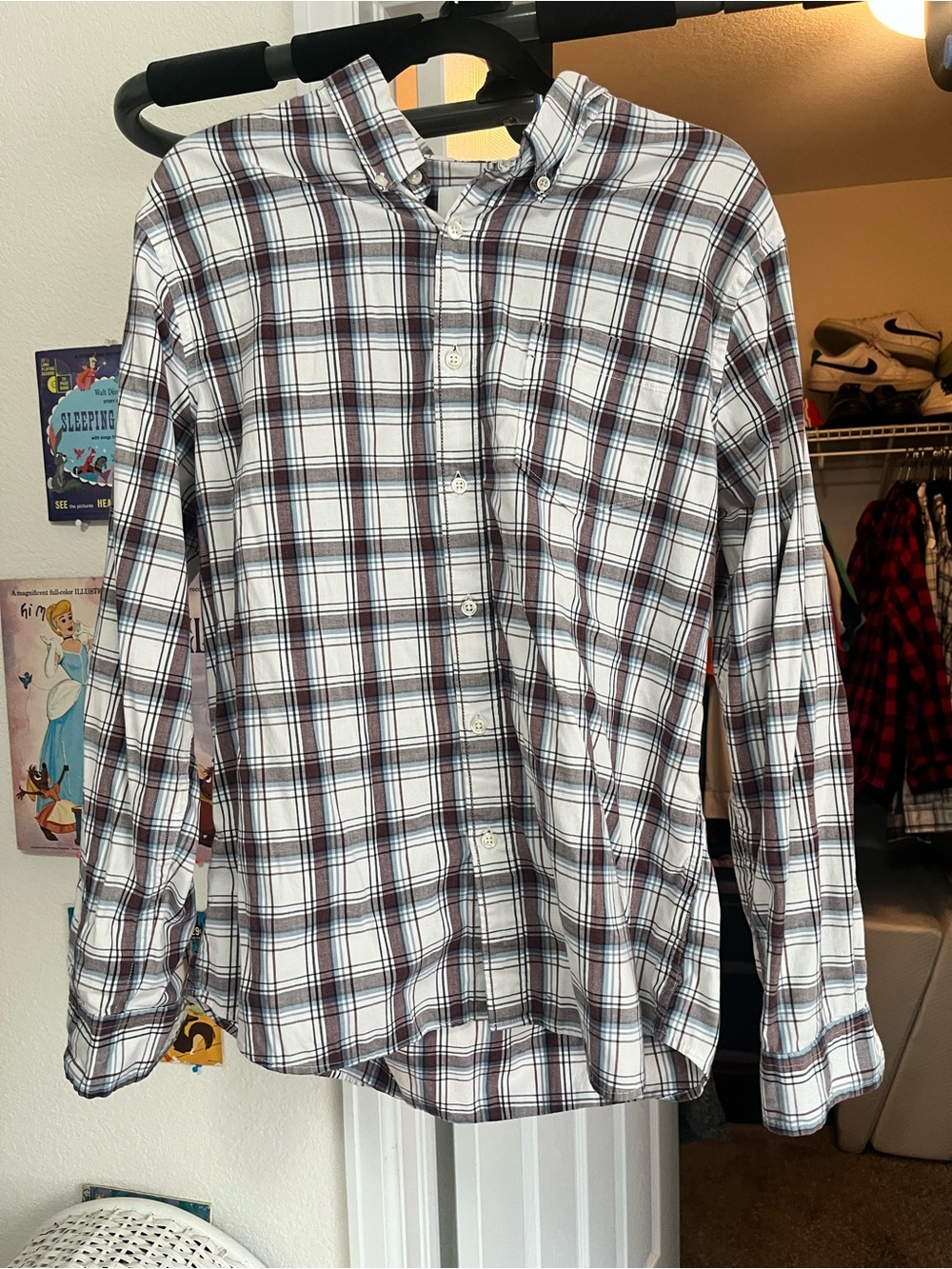 Sonoma Goods for Life white and brown plaid button-up shirt